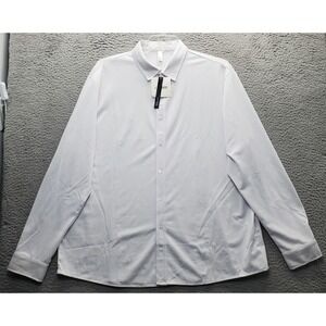 LETSEE Shirt Mens 3XL White Stretch Relaxed Fit Long Sleeve Casual Button Down